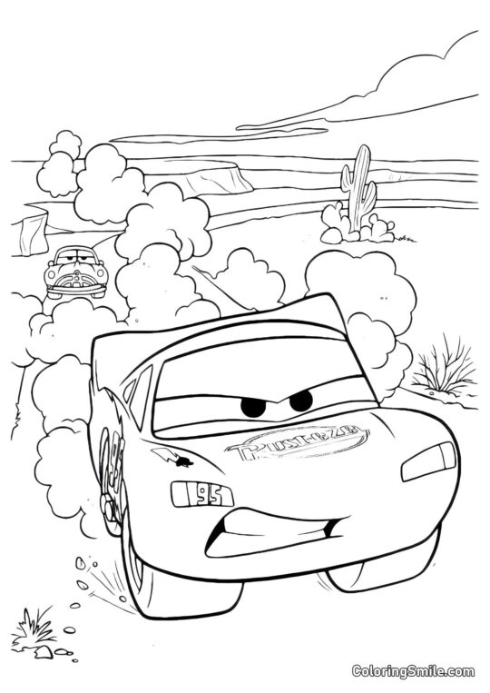 McQueen s&rsquo;éloignant de Doc Hudson - Page de Coloriage
