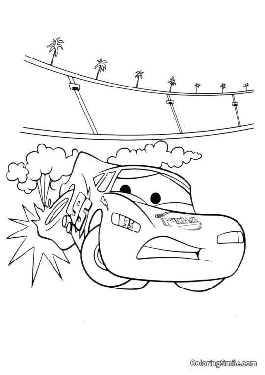 Voiture avec un pneu crevé - Page de Coloriage