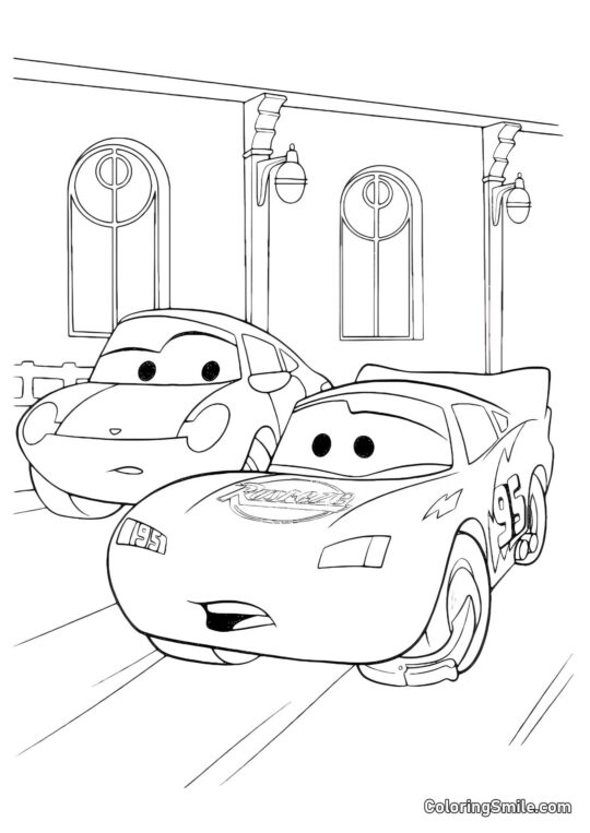 McQueen avec une roue bloquée - Page de Coloriage