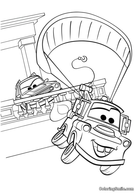 Mater se cachant de la police avec un parachute - Page de Coloriage