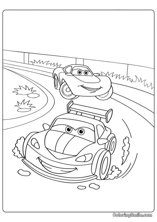 Voitures sur la piste - Page de Coloriage