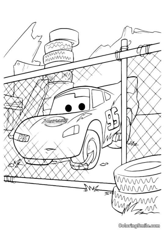 Lightning McQueen derrière la clôture - Page de Coloriage
