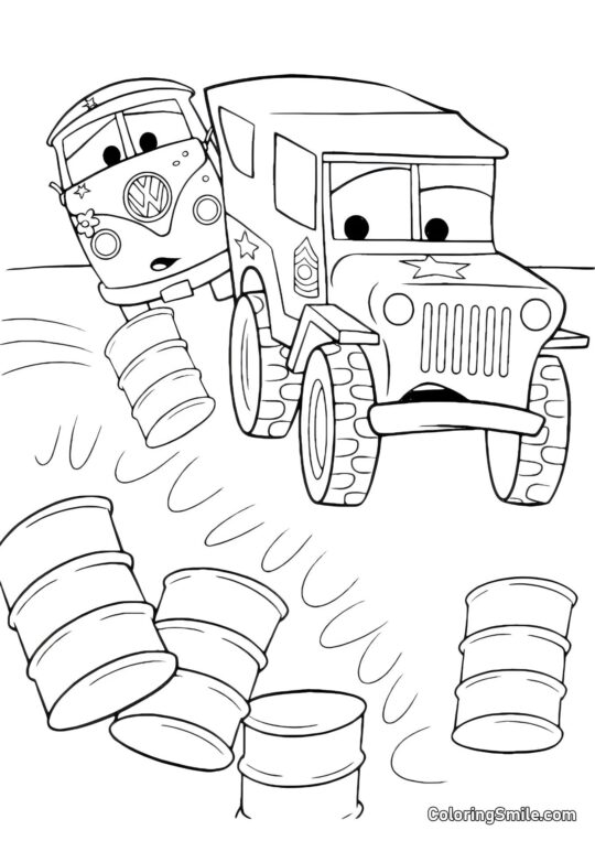 Voitures à la décharge - Page de Coloriage