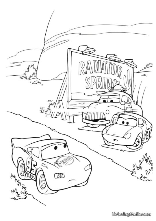 Voitures à l&rsquo;entrée de la ville - Page de Coloriage