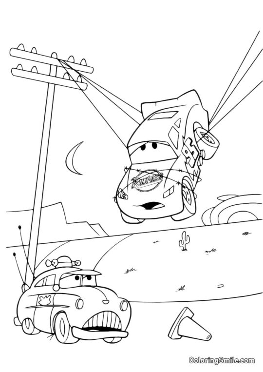 McQueen suspendu à des poteaux - Page de Coloriage
