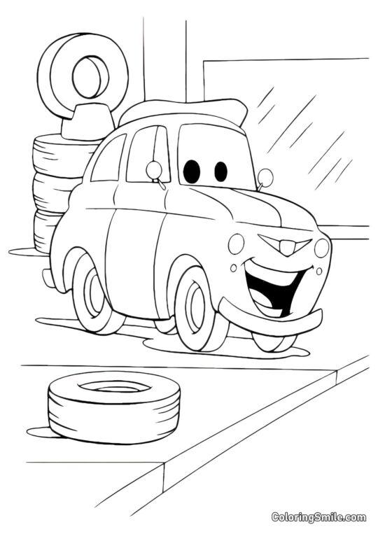 Voitures au magasin de pneus - Page de Coloriage