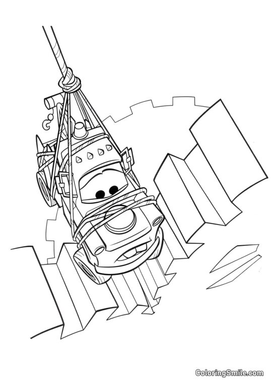 Mater suspendu à une corde entre les engrenages - Page de Coloriage