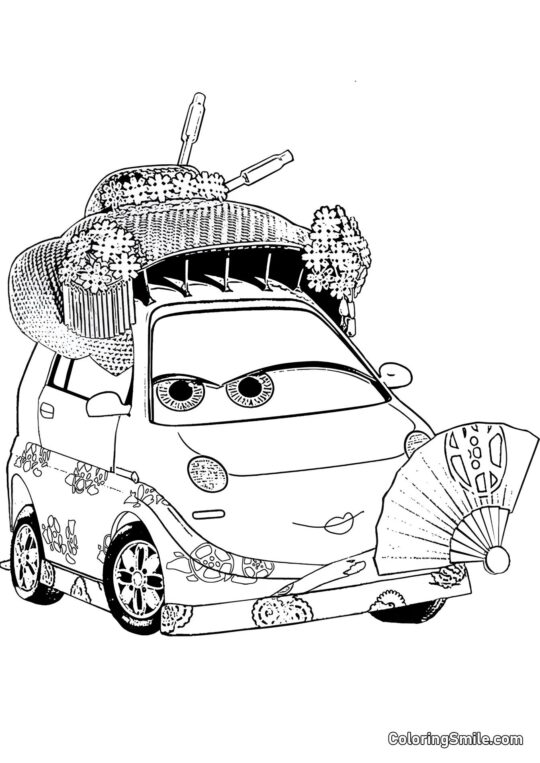 Voiture japonaise avec un ventilateur - Page de Coloriage
