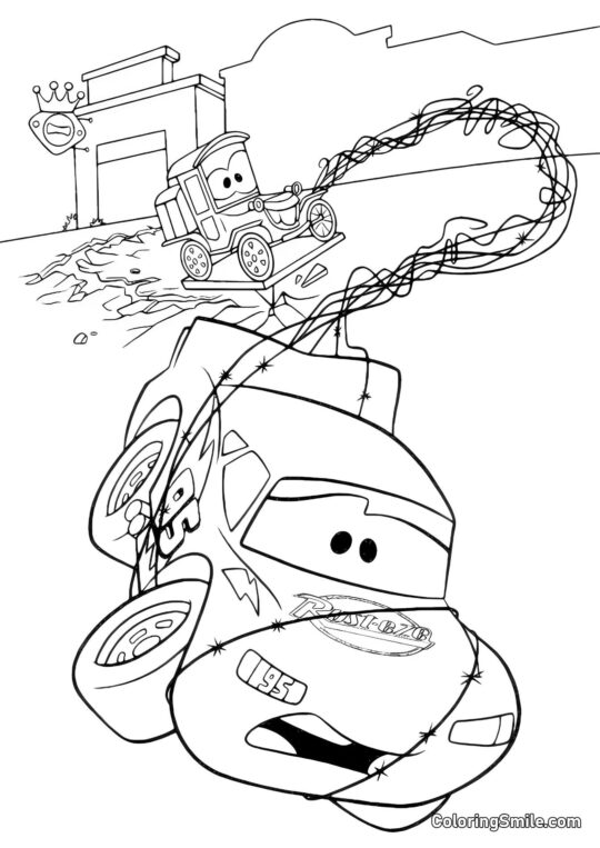 Voiture prise dans un filet - Page de Coloriage