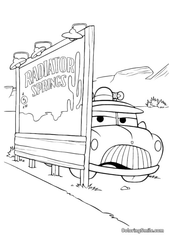 Voiture près de Radiator Springs - Page de Coloriage