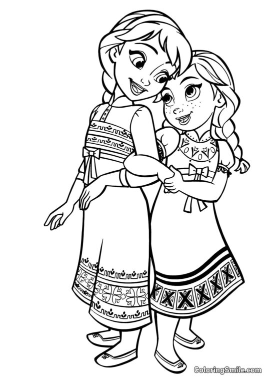 Anna et Elsa dans l&rsquo;enfance - Page de Coloriage
