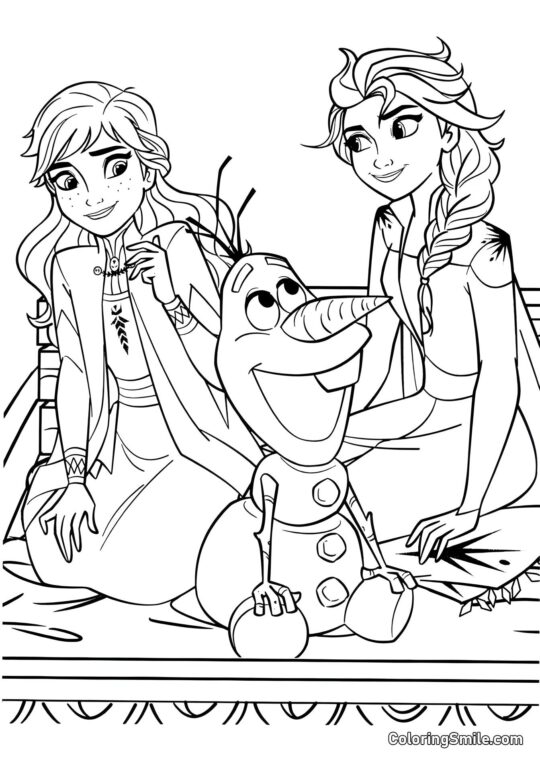 Anna, Elsa et Olaf lors d&rsquo;un pique-nique - Page de Coloriage