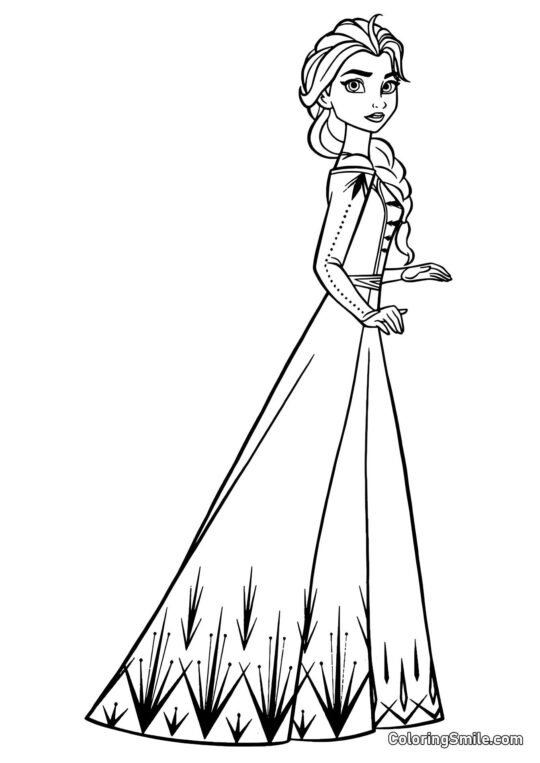 Elsa dans une belle robe - Page de Coloriage
