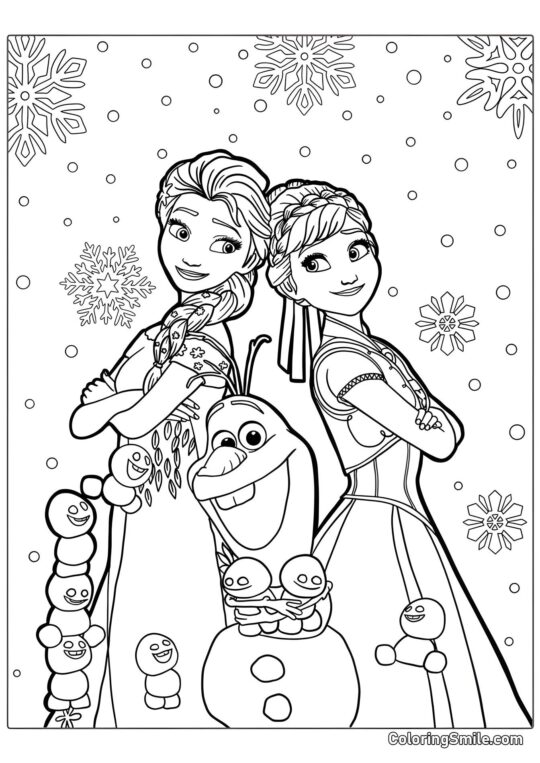 Bébés bonhommes de neige, Olaf et Anna avec Elsa - Page de Coloriage