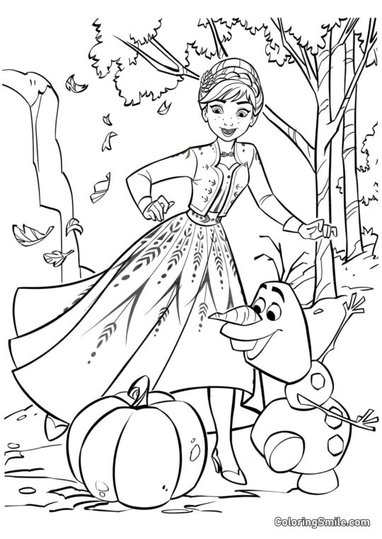 Anna, Olaf et une citrouille - Page de Coloriage