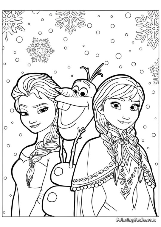 Elsa, Anna et Olaf - Page de Coloriage