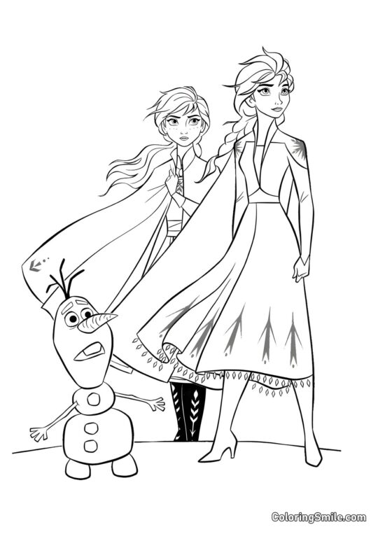 Elsa, Anna, Olaf - Page de Coloriage