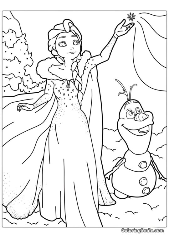 Elsa avec Olaf - Page de Coloriage