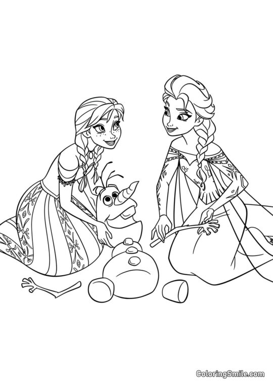 Anna, Elsa et Olaf - Page de Coloriage