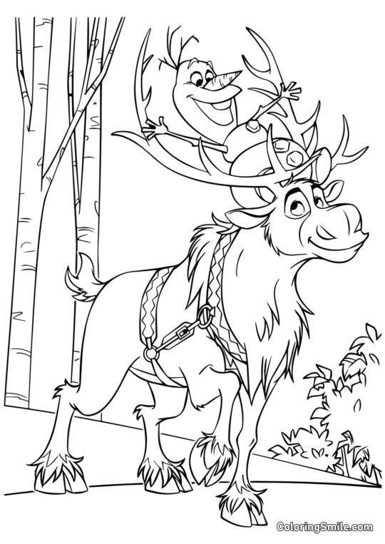 Olaf et Sven dans la forêt - Page de Coloriage