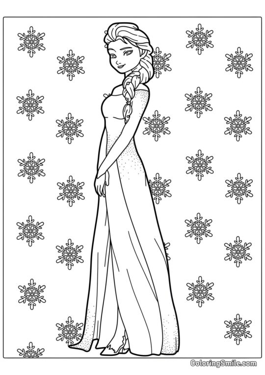 Belle Elsa et flocons de neige en arrière-plan - Page de Coloriage