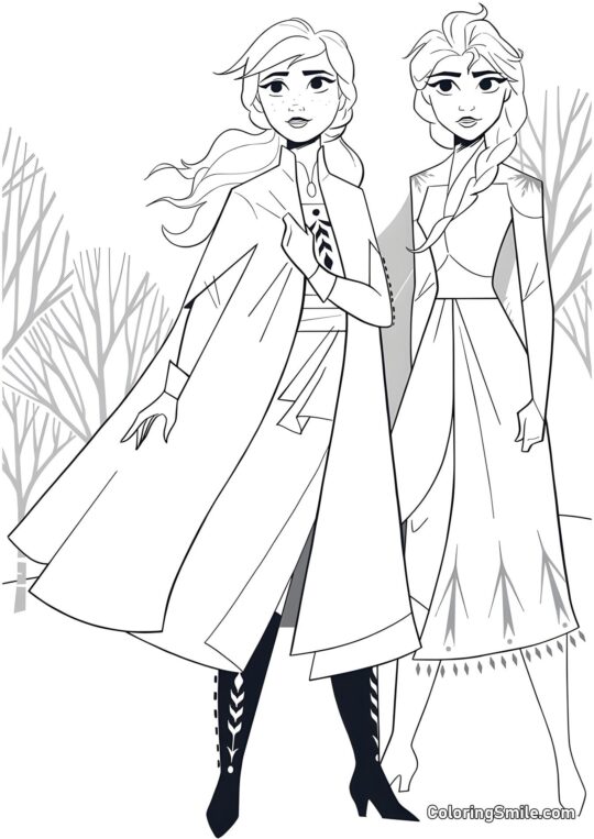 Sœurs Anna et Elsa - Page de Coloriage