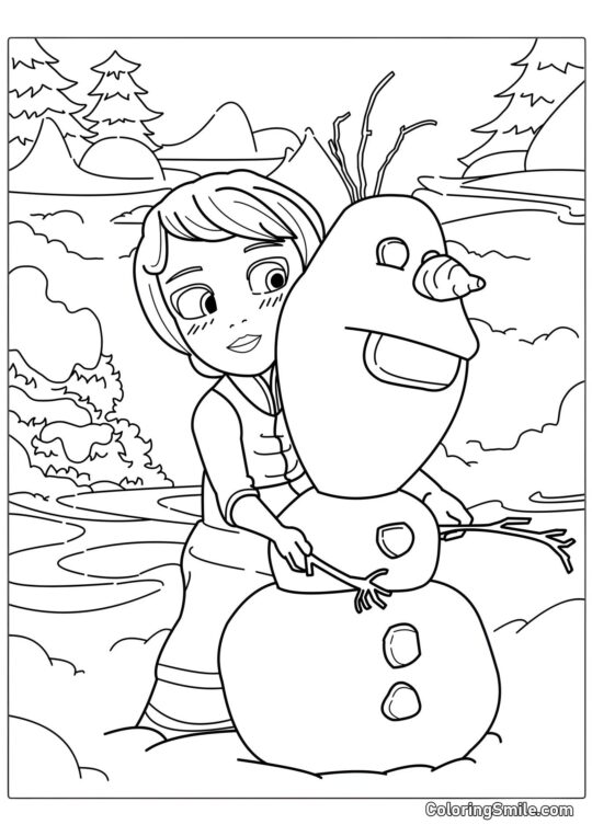 Fille Elsa faisant un bonhomme de neige - Page de Coloriage