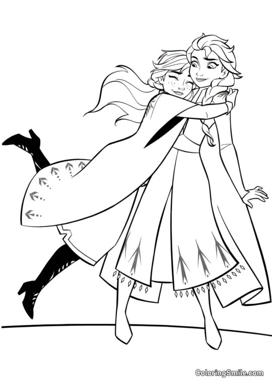 Anna étreint Elsa - Page de Coloriage