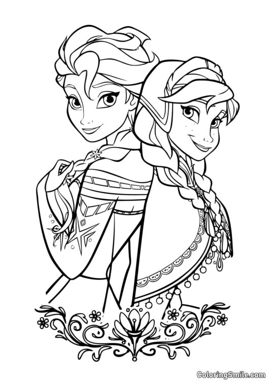 Elsa et Anna de Frozen Heart - Page de Coloriage