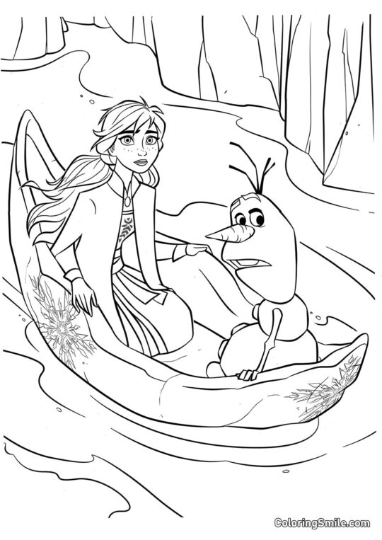 Anna et Olaf dans un bateau - Page de Coloriage