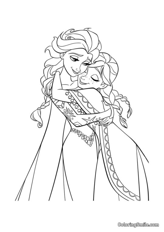 Elsa étreint Anna - Page de Coloriage