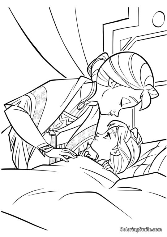 Petite Elsa avec maman - Page de Coloriage