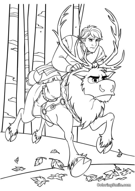 Kristoff chevauchant Sven - Page de Coloriage