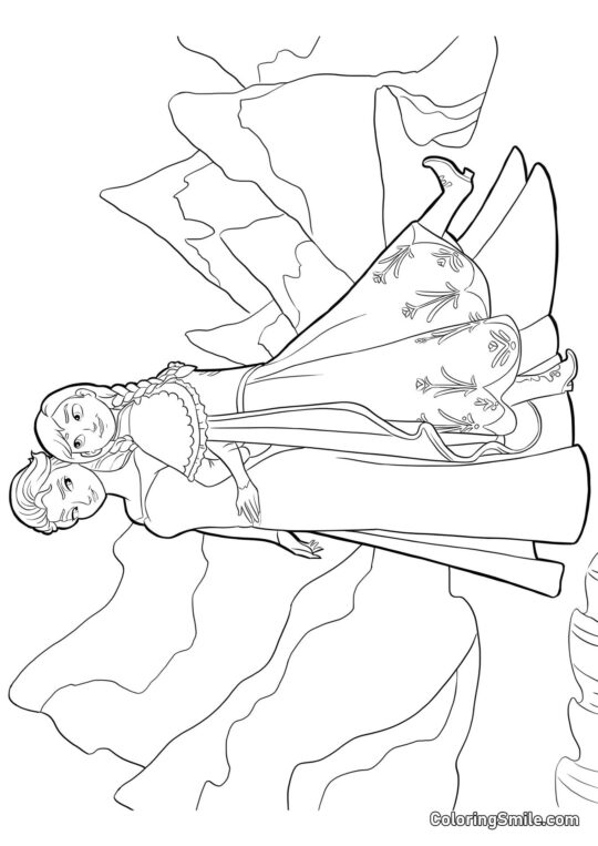 Anna et Elsa ensemble - Page de Coloriage