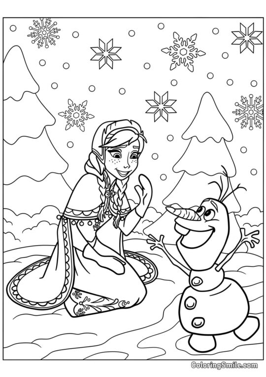 Anna et Olaf jouant à la balle de neige - Page de Coloriage