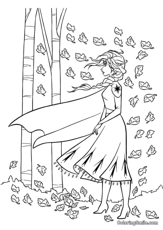 Elsa et les feuilles - Page de Coloriage