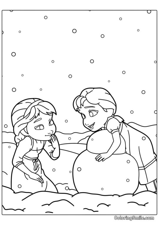 Elsa joue avec sa sœur Anna - Page de Coloriage
