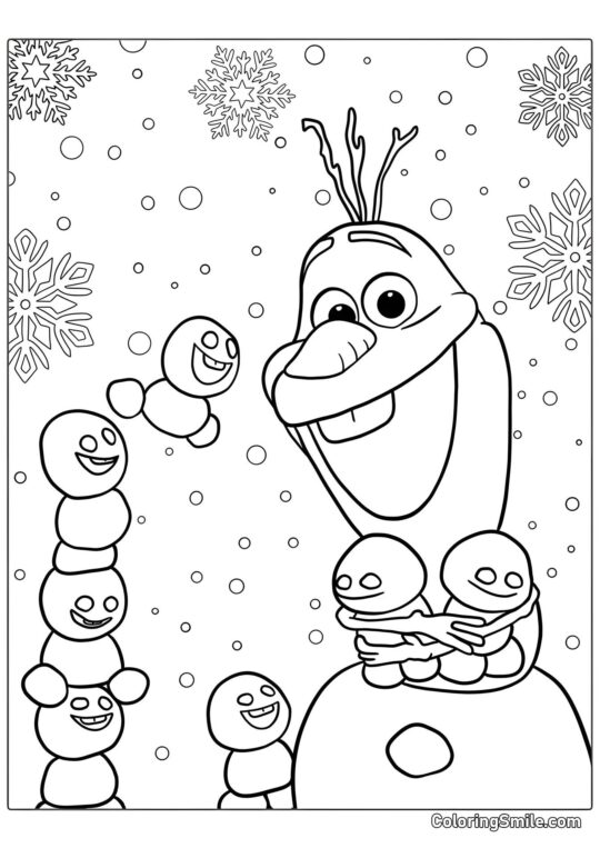 Olaf et les bébés bonhommes de neige - Page de Coloriage