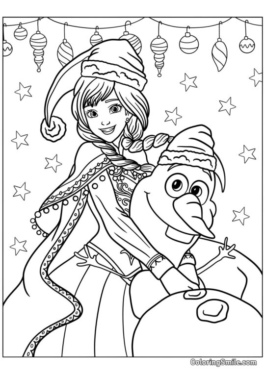 Anna et Olaf à Noël - Page de Coloriage