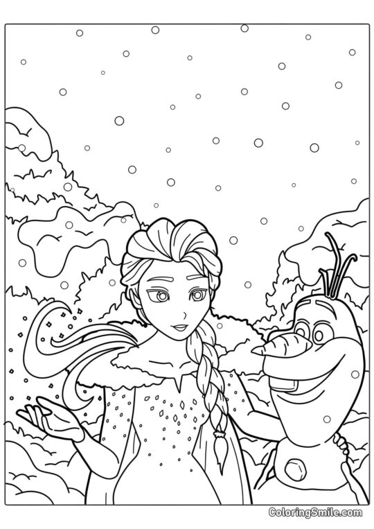 Princesse Elsa et le bonhomme de neige - Page de Coloriage