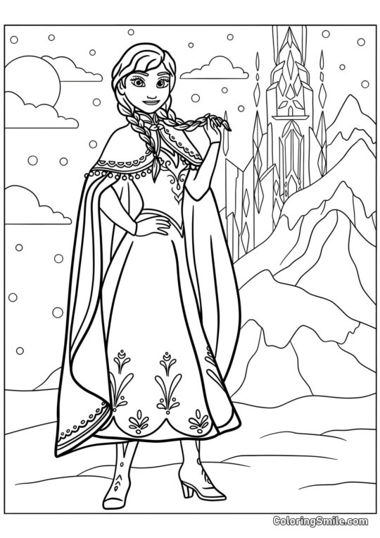 Anna à côté du château d&rsquo;Elsa - Page de Coloriage