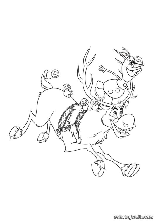 Olaf chevauchant Sven - Page de Coloriage