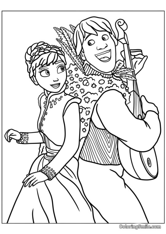 Kristoff chante à Anna - Page de Coloriage