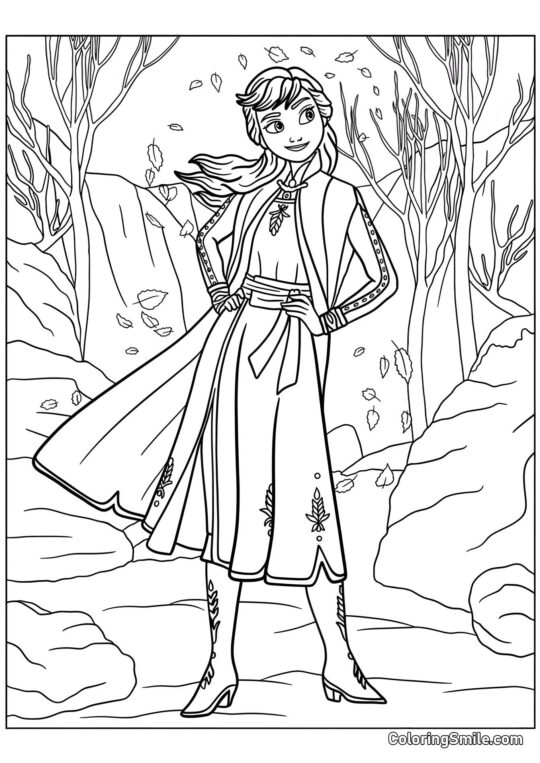 Anna et les feuilles volantes - Page de Coloriage